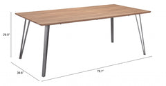 79" Wood Brown And Gray Steel Dining Table