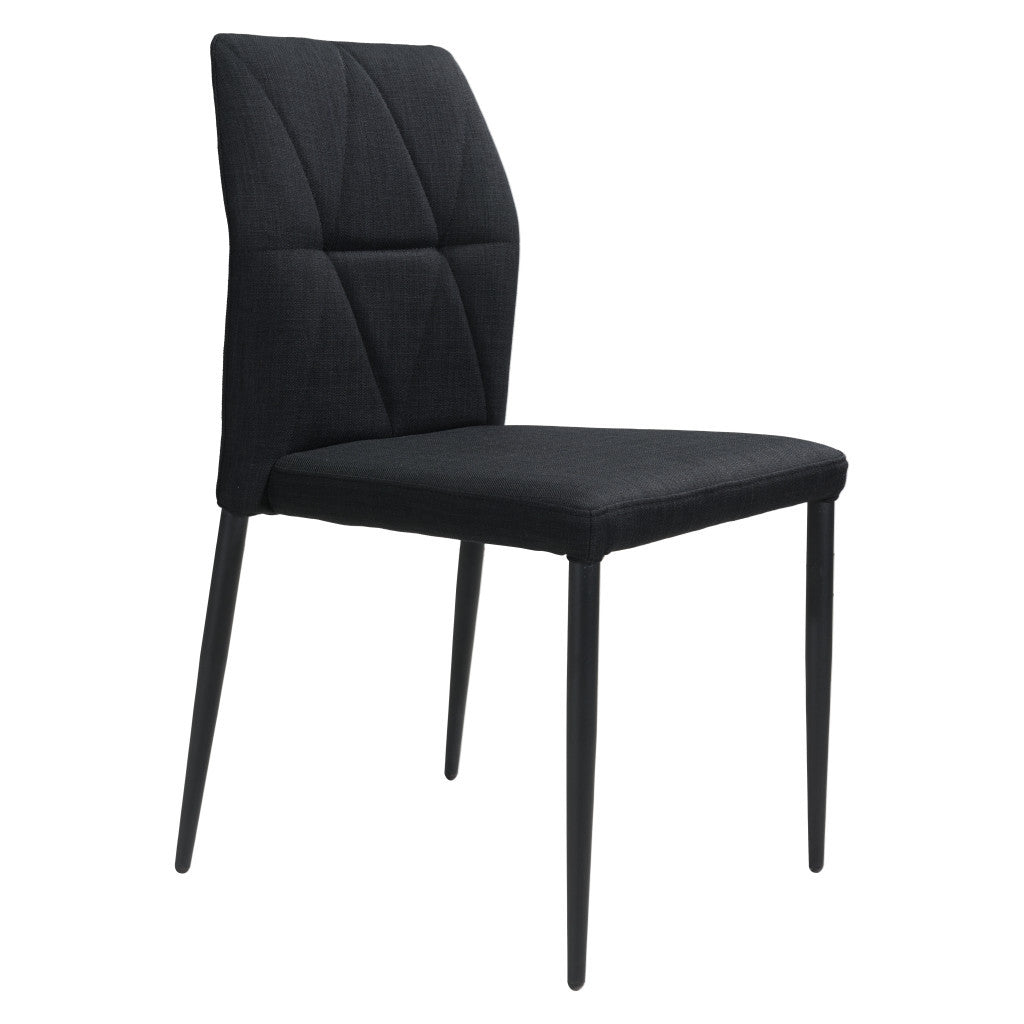 Set of Four Tufted Black Upholstered Fabric Dining Side Chairs