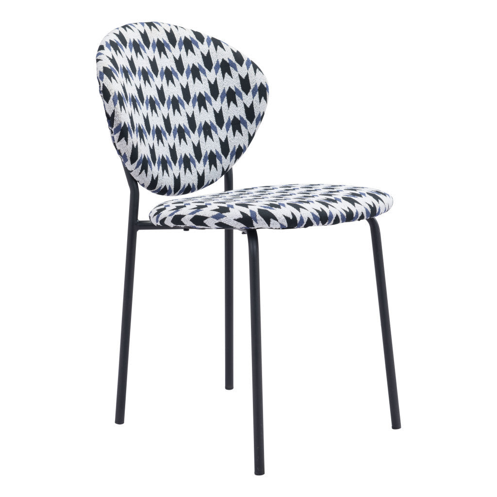 Set of Two Blue Black and White Arrow Design Dining or Side Chairs