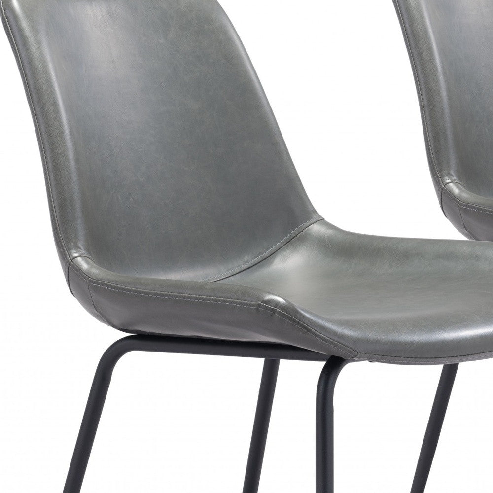 Set of Two Gray And Black Upholstered Faux Leather Dining Side Chairs