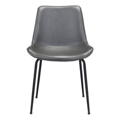 Set of Two Gray And Black Upholstered Faux Leather Dining Side Chairs