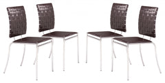 Set of Four Espresso And Silver Upholstered Faux Leather Open Back Dining Side Chairs