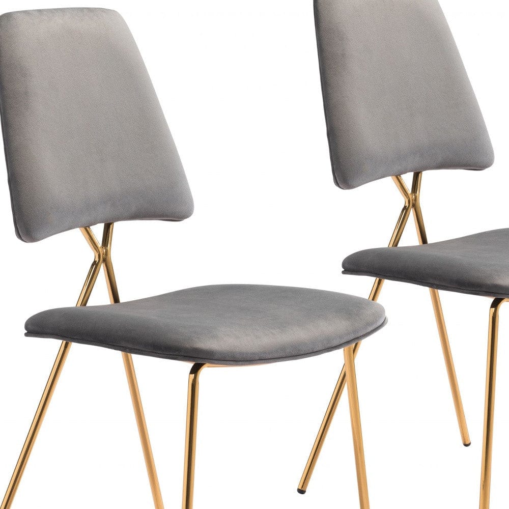 Set of Two Gray And Gold Upholstered Velvet Open Back Dining Side Chairs - Homeroots