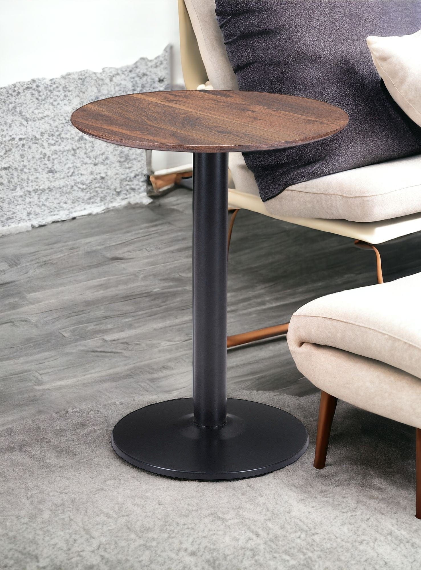 24" Black And Brown Round End Table - Homeroots