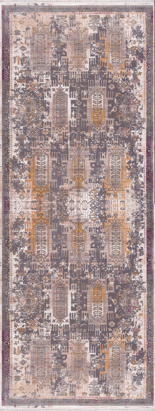 10' Runner Gray and Ivory Oriental Power Loom Runner Rug