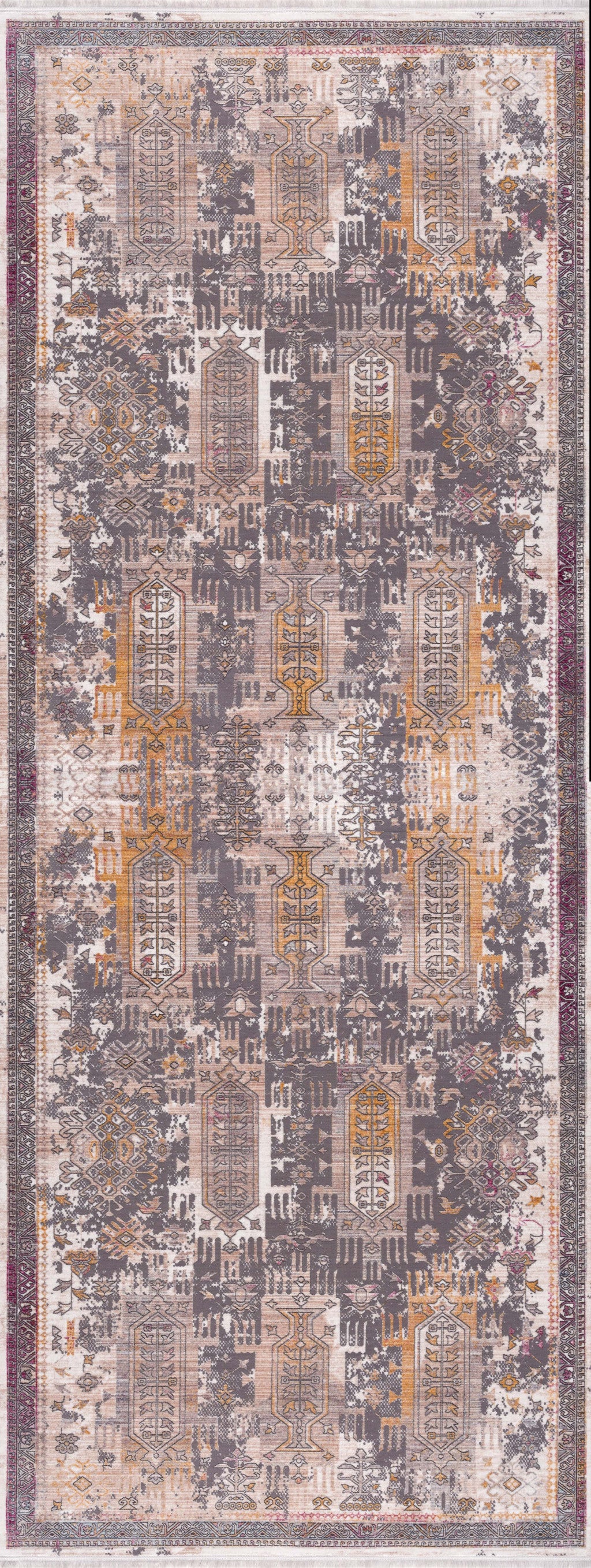 13' Runner Gray and Ivory Oriental Power Loom Runner Rug