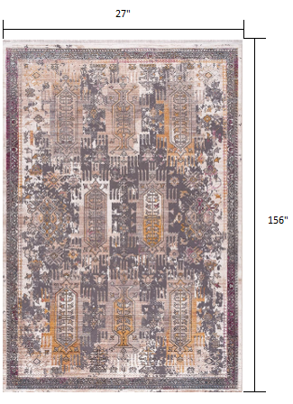 13' Runner Gray and Ivory Oriental Power Loom Runner Rug