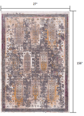 13' Runner Gray and Ivory Oriental Power Loom Runner Rug