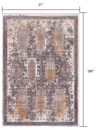 15' Runner Gray and Ivory Oriental Power Loom Runner Rug