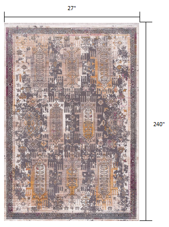 20' Runner Gray and Ivory Oriental Power Loom Runner Rug