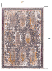 8' Runner Gray and Ivory Oriental Power Loom Distressed Runner Rug