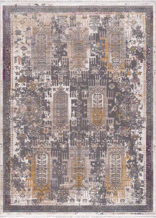 5' X 8' Gray and Ivory Oriental Power Loom Area Rug