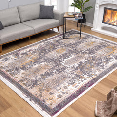 5' X 8' Gray and Ivory Oriental Power Loom Area Rug