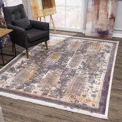 5' X 8' Gray and Ivory Oriental Power Loom Area Rug