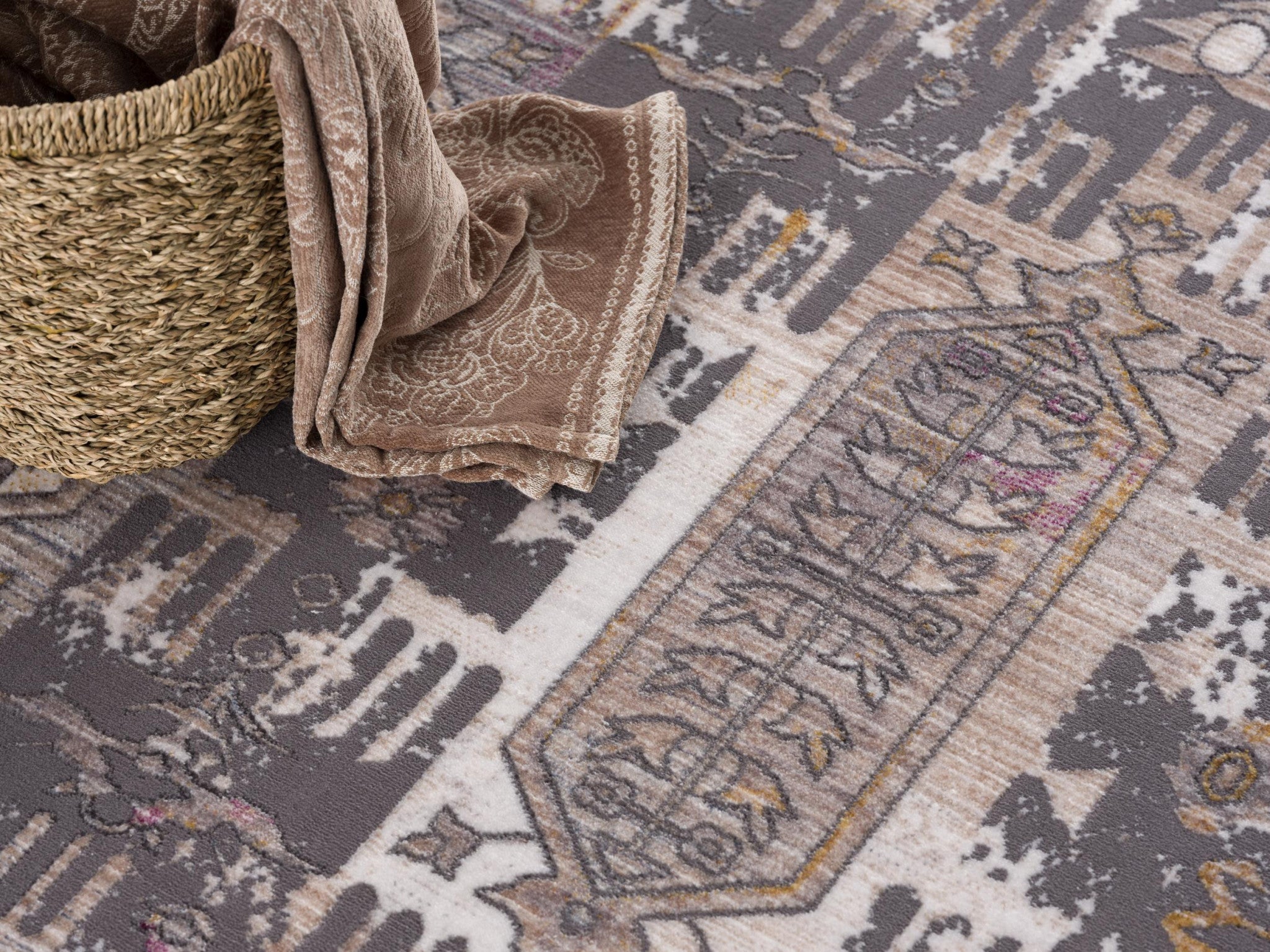 8' X 11' Gray and Ivory Oriental Power Loom Area Rug