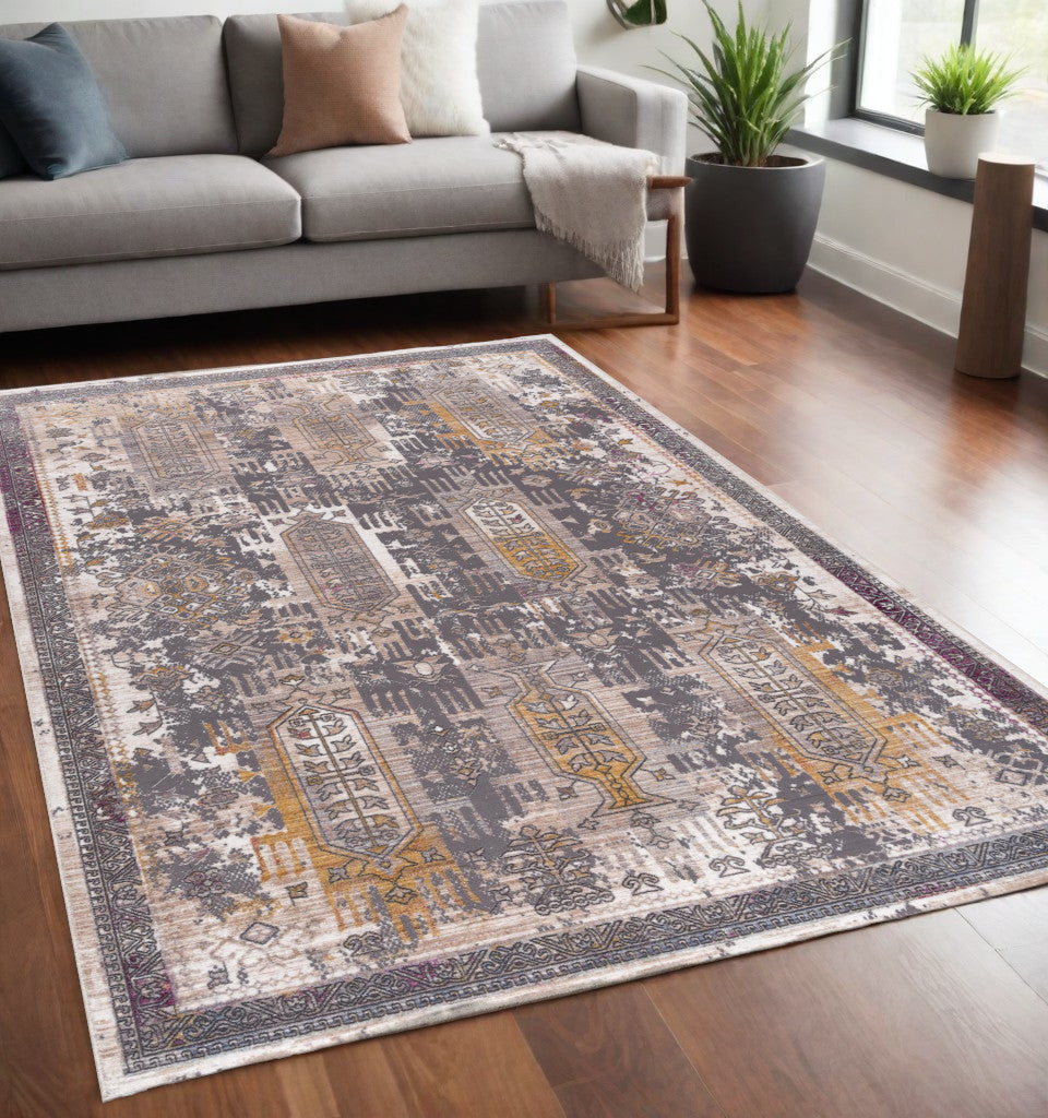 8' X 11' Gray and Ivory Oriental Power Loom Area Rug