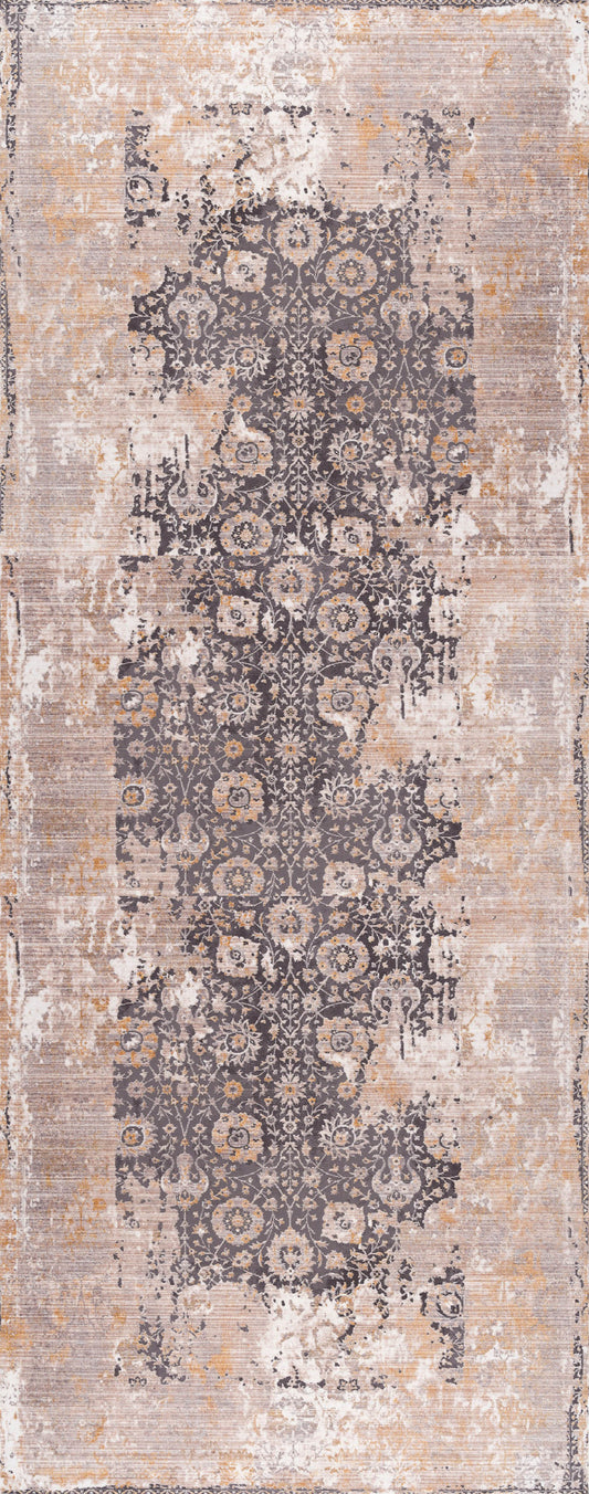 13' Runner Gray and Ivory Oriental Power Loom Runner Rug