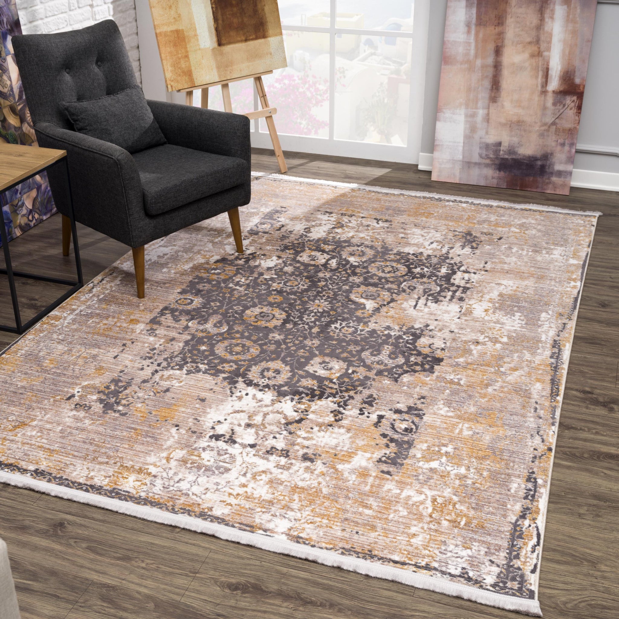 4' X 6' Gray and Ivory Oriental Power Loom Area Rug