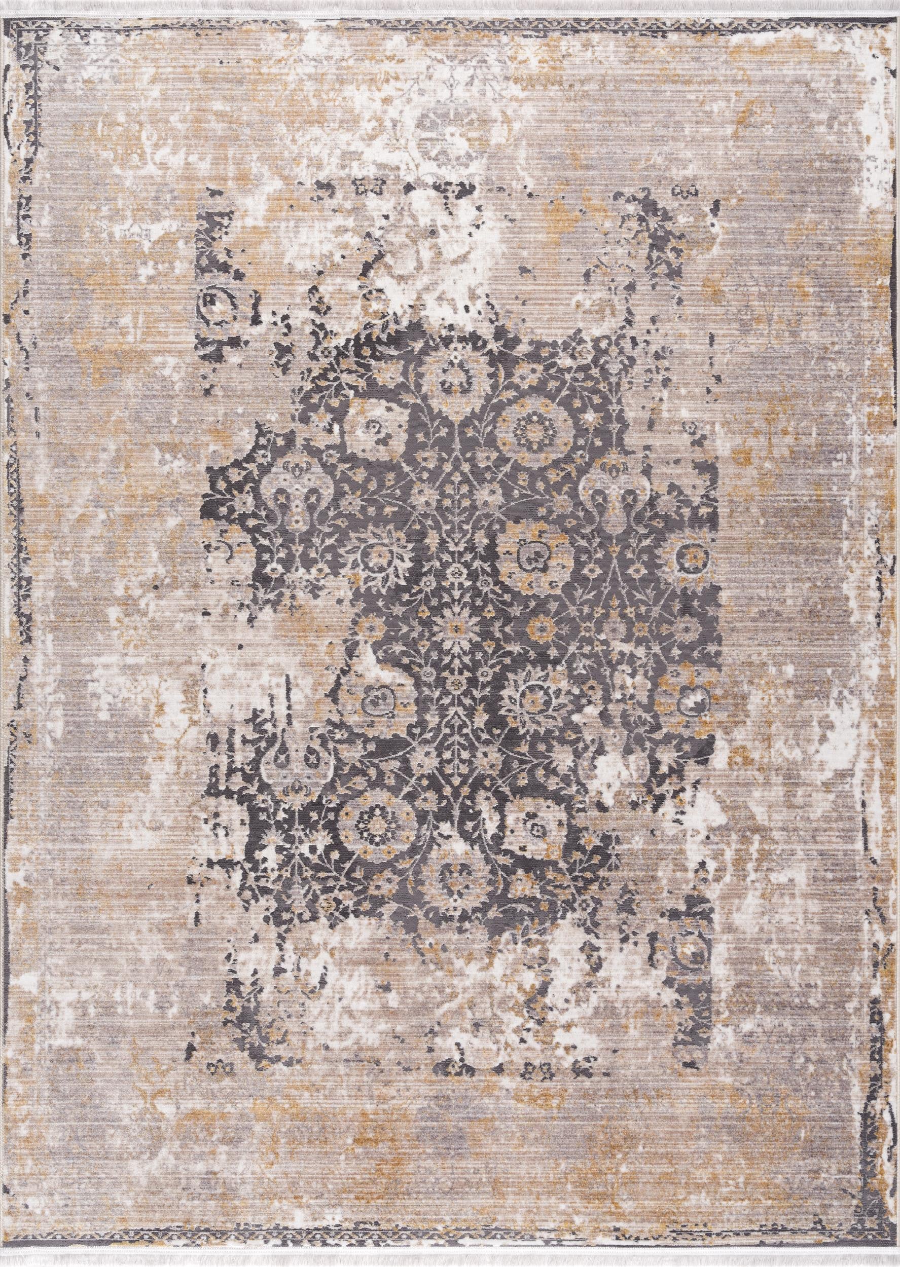 4' X 6' Gray and Ivory Oriental Power Loom Area Rug