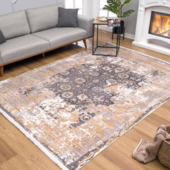 4' X 6' Gray and Ivory Oriental Power Loom Area Rug