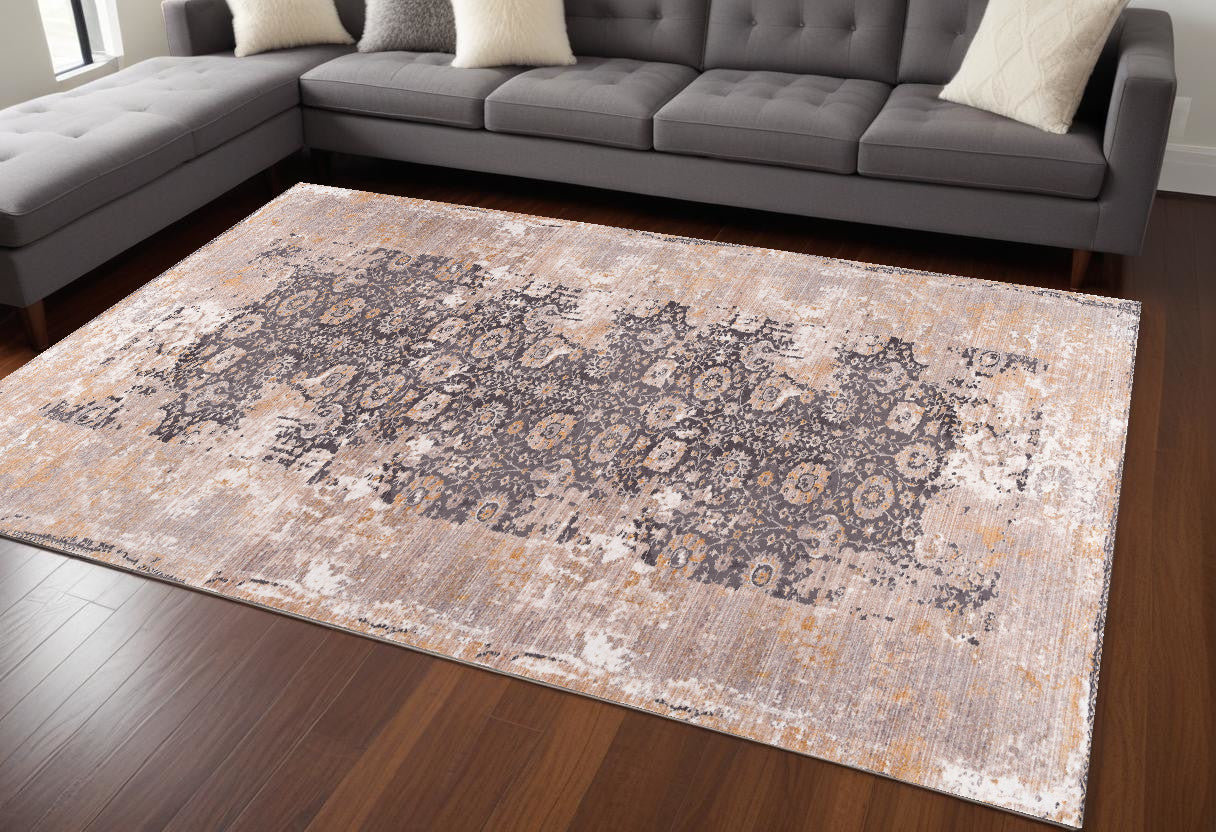 4' X 6' Gray and Ivory Oriental Power Loom Area Rug