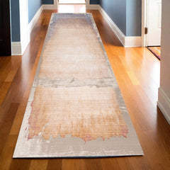 13' Runner Beige and Blue Abstract Power Loom Runner Rug