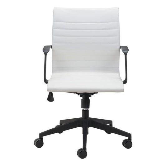 White and Black Adjustable Swivel Faux Leather Rolling Conference Office Chair