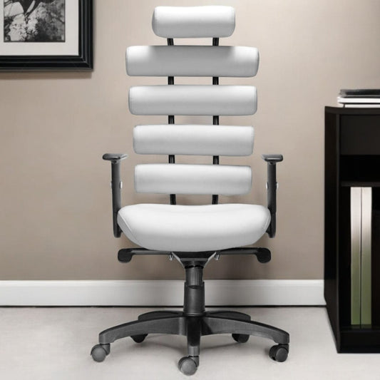 White and Black Adjustable Swivel Faux Leather Rolling Executive Office Chair