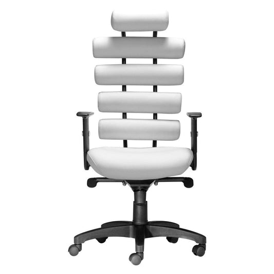 White and Black Adjustable Swivel Faux Leather Rolling Executive Office Chair