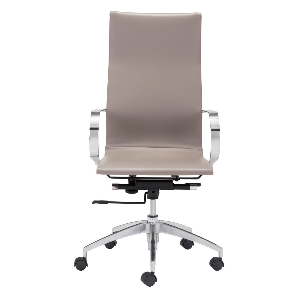 Taupe and Silver Adjustable Swivel Faux Leather Rolling Conference Office Chair