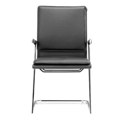 Set Of Two Black Faux Leather Seat Adjustable Conference Chair Metal Back Steel Frame