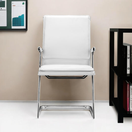 Set of Two White and Silver Faux Leather Conference Office Chair