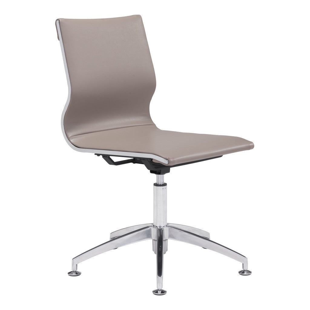 Taupe and Silver Swivel Faux Leather Conference Office Chair