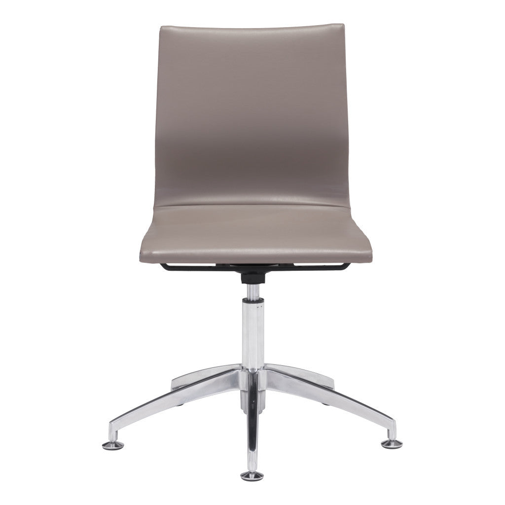 Taupe and Silver Swivel Faux Leather Conference Office Chair