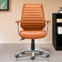 Orange and Silver Adjustable Swivel Faux Leather Rolling Executive Office Chair - Homeroots