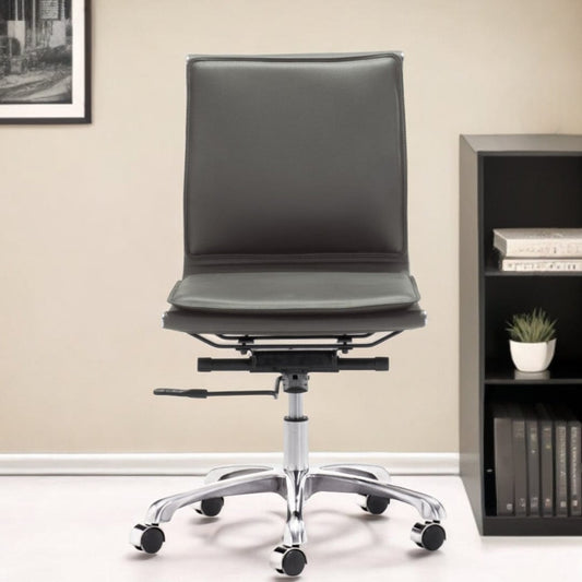 Gray and Silver Adjustable Swivel Faux Leather Rolling Executive Office Chair - Homeroots