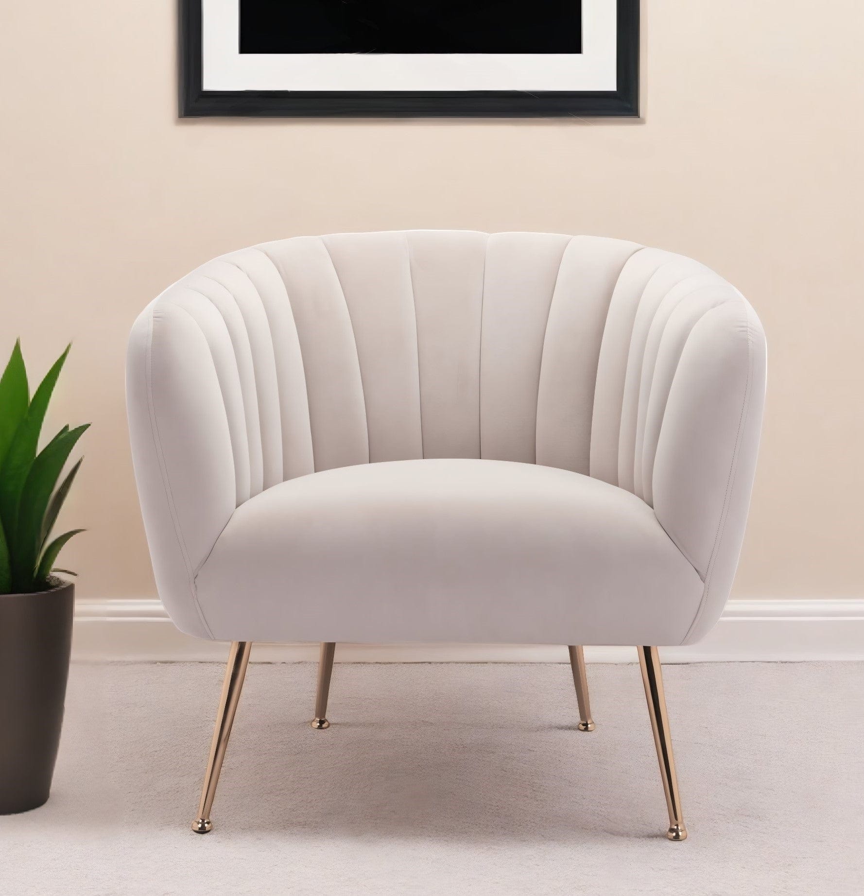 30" Ivory And Gold Fabric Tufted Club Chair - Homeroots