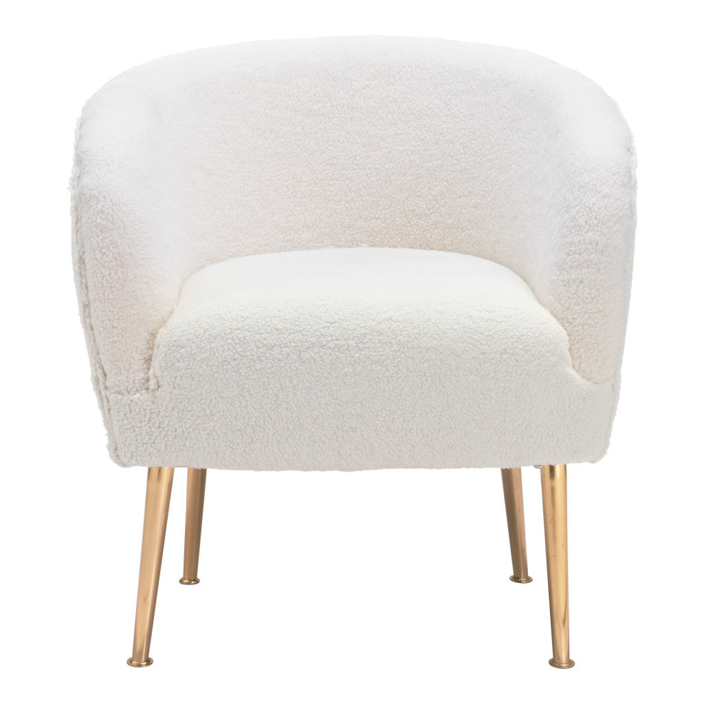 29" Beige And Gold Sherpa Arm Chair