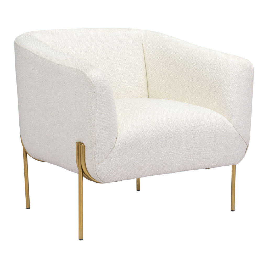 31" Ivory And Gold Fabric Arm Chair