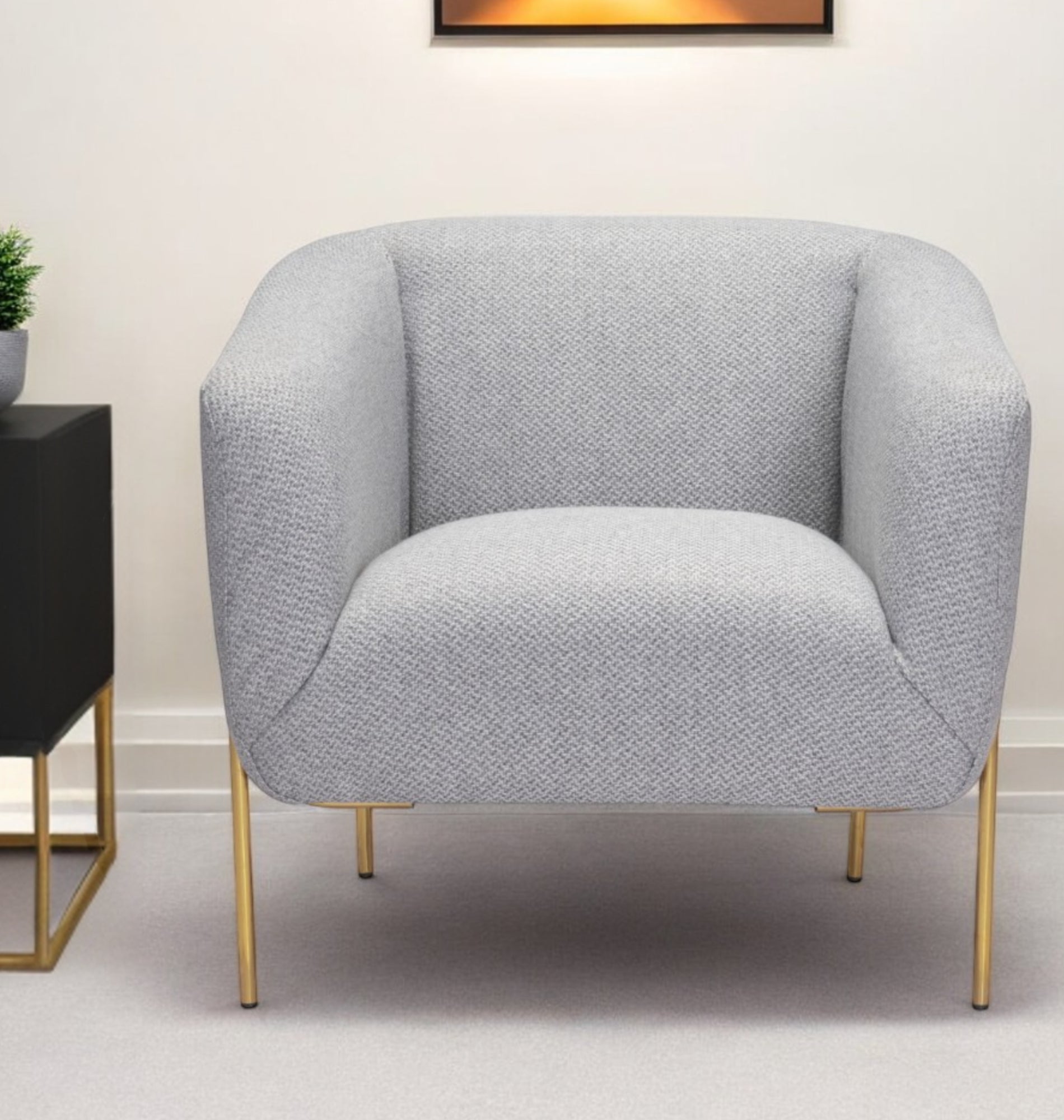 31" Gray And Gold Fabric Arm Chair - Homeroots