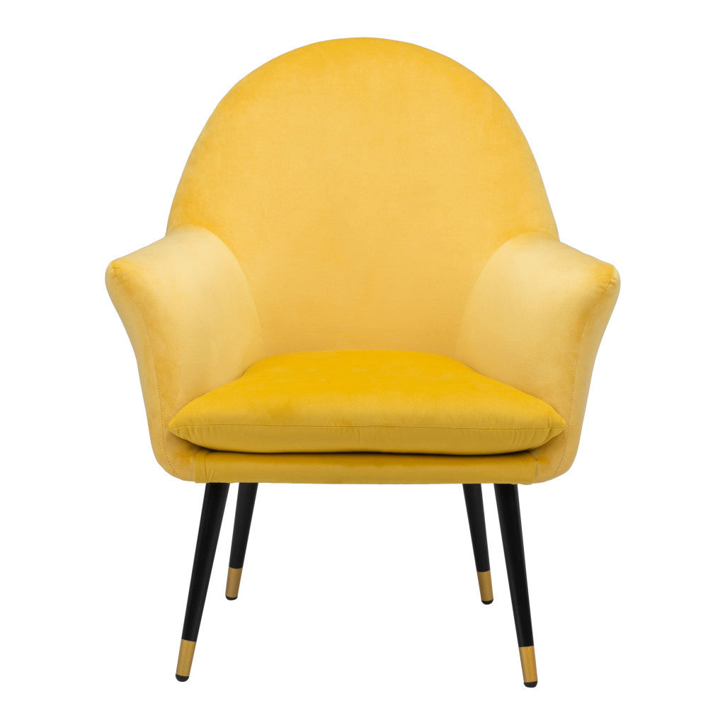 30" Yellow And Black and Gold Velvet Arm Chair - Homeroots