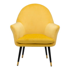 30" Yellow And Black and Gold Velvet Arm Chair - Homeroots