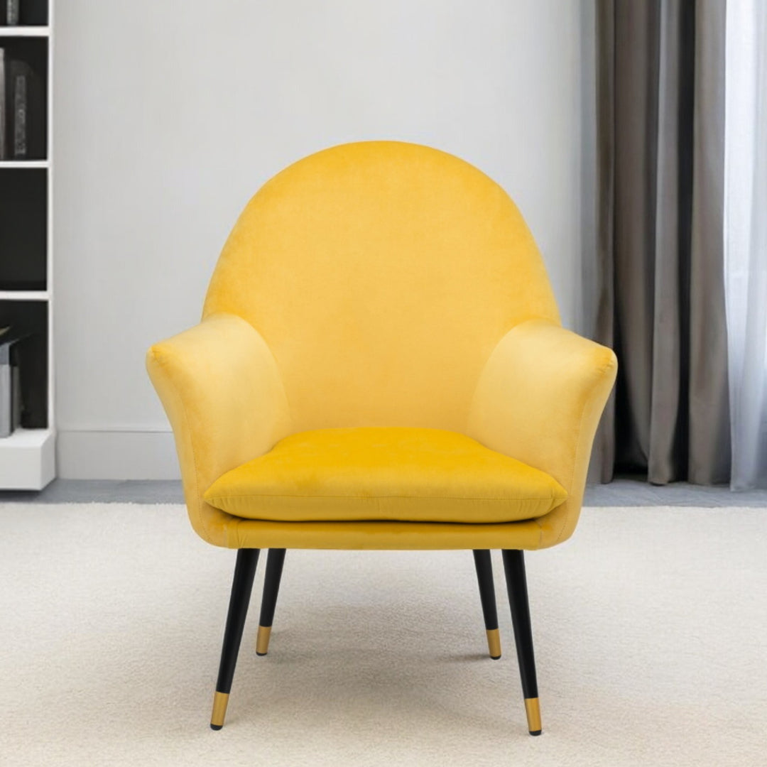 30" Yellow And Black and Gold Velvet Arm Chair - Homeroots