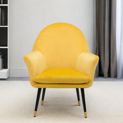 30" Yellow And Black and Gold Velvet Arm Chair