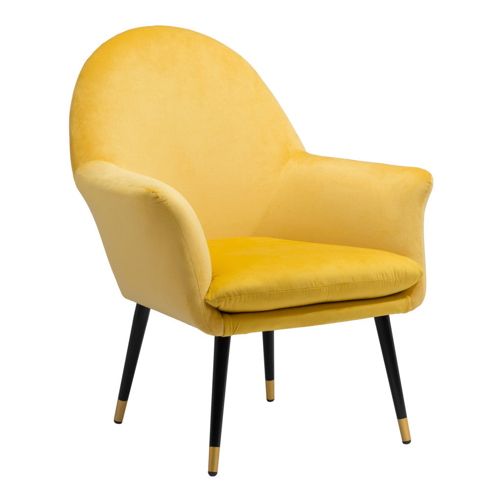 30" Yellow And Black and Gold Velvet Arm Chair - Homeroots