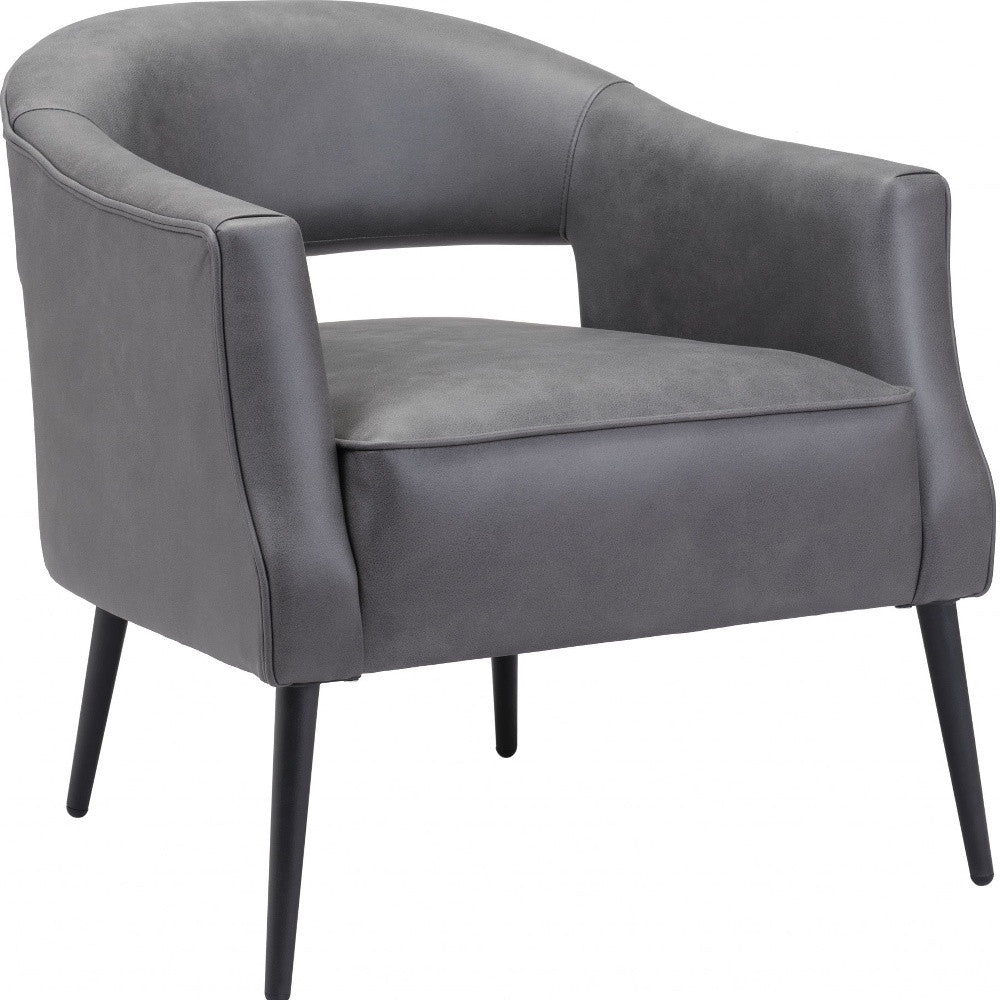 27" Grey Faux Leather And Gold Arm Chair - Homeroots