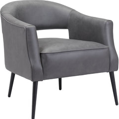 27" Grey Faux Leather And Gold Arm Chair