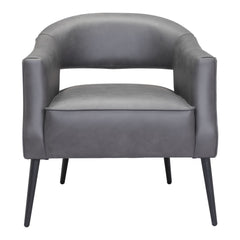 27" Grey Faux Leather And Gold Arm Chair