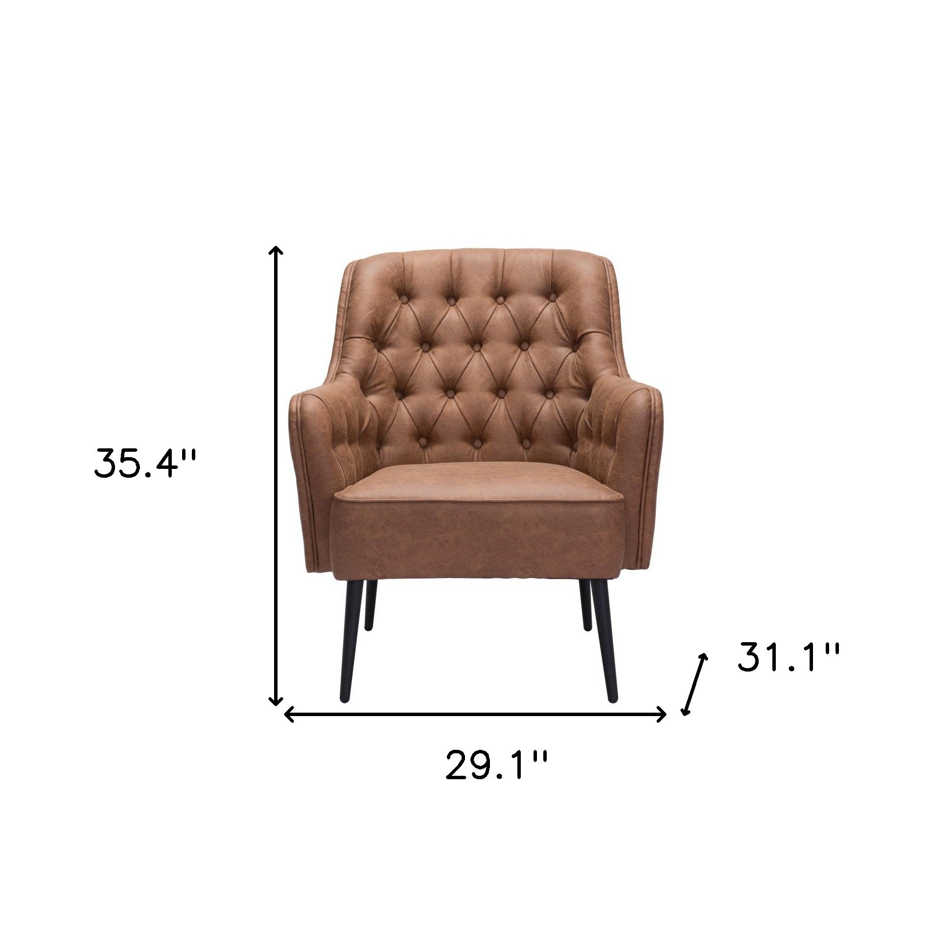 29" Brown And Black Faux Leather Tufted Arm Chair - Homeroots