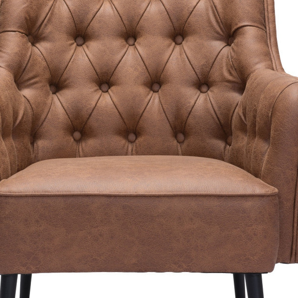 29" Brown And Black Faux Leather Tufted Arm Chair - Homeroots